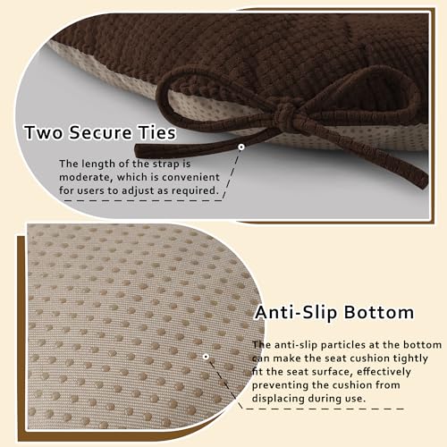 ELFJOY Dining Chair Cushions Set of 2 Non Slip 18"X18"X3" Brown | Thick,Textured Fabric, with Ties, Tufted, Large, for Kitchen, Dining Room, Indoor, Bedroom, Living Room, Office, Comfortable - color: Brown