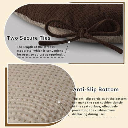 ELFJOY Dining Chair Cushions Set of 2 Non Slip 18"X18"X3" Brown | Thick,Textured Fabric, with Ties, Tufted, Large, for Kitchen, Dining Room, Indoor, Bedroom, Living Room, Office, Comfortable - color: Brown