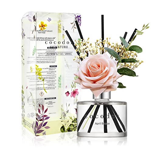 COCODOR Rose Flower Reed Diffuser/April Breeze/6.7oz(200ml)/1 Pack/Reed Diffuser, Reed Diffuser Set, Oil Diffuser & Reed Diffuser Sticks, Home Decor & Office Decor, Fragrance and Gifts - size: Rose/6.7Ounce/1Pack