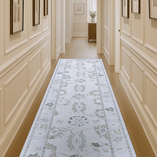 Fame Living Cream Beige Oushak Runner Rug, Modern Runners, Turkish, Eclectic, Floral, Pastel, Washable, Long Runner Rugs for Hallway, Kitchen, Living Room, Bedroom, Kitchen, Bathroom, 2'5"x13' - color: Cream Beige, size: 2'6" x 13' (Rectangular)