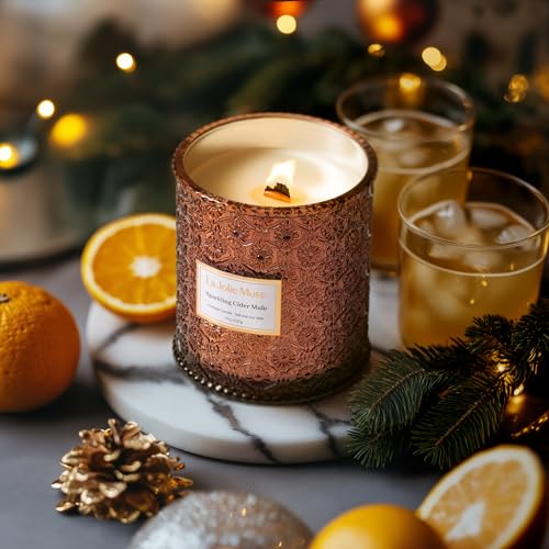 LA JOLIE MUSE Holiday Glow Candle Trio | 3×19 oz | Ruby Berry Bliss, Hearth & Velvet Flames, Starlit Golden Fir | Festive Soy Candles | Gift-Wrapped Wooden Wicks