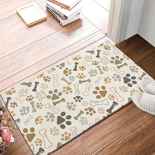 SPUNKER Cat Paw Print Door Mat, 17 x 30 Inch Dog Bones Welcome Doormat Decorative Home Floor Mat, Non Slip Back and Strong Water Absorption for Outdoor Indoor Entrance Decor - color: Dog Cat Paw Print Bones
