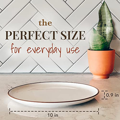 Mora Ceramic Dinner Plates Set of 6, 10 inch Dish Set - Microwave, Oven, and Dishwasher Safe, Scratch Resistant, Modern Rustic Dinnerware- Kitchen Porcelain Serving Dishes - Vanilla White - color: Vanilla White