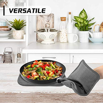 BPA-Free Soft Silicone 4 Piece Oven Mitts & Pot Holders Set - Ultra Heat Resistant Oven Mitts with Thick Cotton Liner - Long Slip Resistant Pot Holders, Flexible Oven Gloves - Gray - color: Gray, size: 4-Piece Oven Mitts & Pot Holders Set