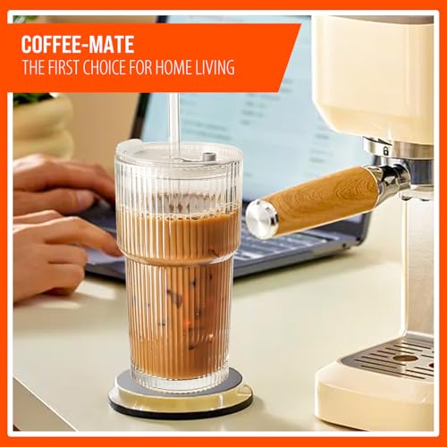 SUROQUE 20oz Ribbed Glass Tumblers with Lids & Straws, Ideal for Iced Coffee, Cocktails & More - Includes Cleaning Brush - color: 4 Pack - 20OZ Standard