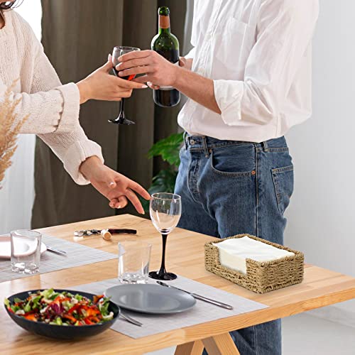 Graciadeco Bathroom Disposable Guest Towel Napkin Holder Long Seagrass Woven Rattan Wicker Table Dinner Paper Hand Guest Towel Napkin Basket Tray Caddy for Kitchen | 1 Pack, Home Decor, Rectangle, Seagrass, Handwoven, Tissue Holder For Bathroom - size: L9