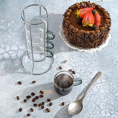 Gibson Soho Lounge Stackable Glass Espresso Cups with Rack, 4-Piece Set, 3.8oz – Durable Glass Coffee Cups - color: Espresso Cups with Rack (4-Piece), size: 3.8 Ounces