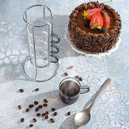 Gibson Soho Lounge Stackable Glass Espresso Cups with Rack, 4-Piece Set, 3.8oz – Durable Glass Coffee Cups - color: Espresso Cups with Rack (4-Piece), size: 3.8 Ounces