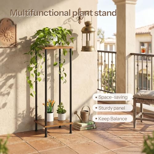 HOOBRO Plant Stand Indoor, 2 Tier 32.8" Tall Small Plant Shelf for Small Space, Square Potted Holder Rack, Modern Flower Stand for Living Room Balcony Garden, Rustic Brown and Black BF14HJ01