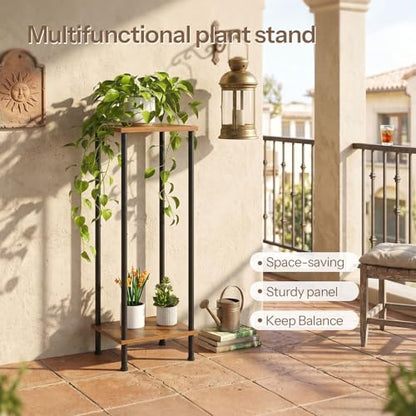 HOOBRO Plant Stand Indoor, 2 Tier 32.8" Tall Small Plant Shelf for Small Space, Square Potted Holder Rack, Modern Flower Stand for Living Room Balcony Garden, Rustic Brown and Black BF14HJ01
