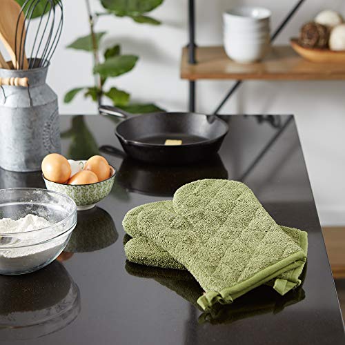 DII Basic Terry Collection 100% Cotton Quilted, Oven Mitt, Antique Green, 2 Piece - color: Antique Green, size: Oven Mitt