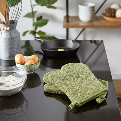 DII Basic Terry Collection 100% Cotton Quilted, Oven Mitt, Antique Green, 2 Piece - color: Antique Green, size: Oven Mitt
