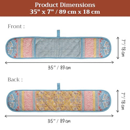 Maison d' Hermine Double Oven Mitts 100% Cotton Double Oven Glove (7"x35") | Heat Resistant BBQ Cooking Gloves with Loop Baking Grilling Kitchen Hotel Home Farmhouse Spring Summer - Marquise - color: 001 - Marquise, size: 7" x 35" (Double Oven Mitt)