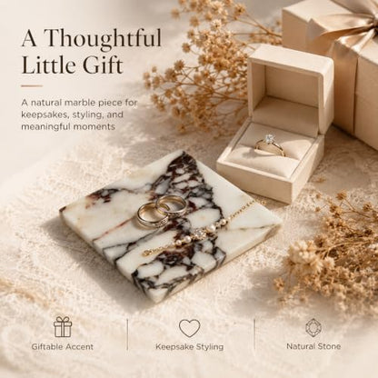 Calacatta Viola Marble Trinket Tray, 4-Inch Square Stone Coaster | Natural marble for rings, earrings, keys, candles and perfume; compact 4-inch square, flat rimless tray, one piece included. - color: Slap 10x10cm