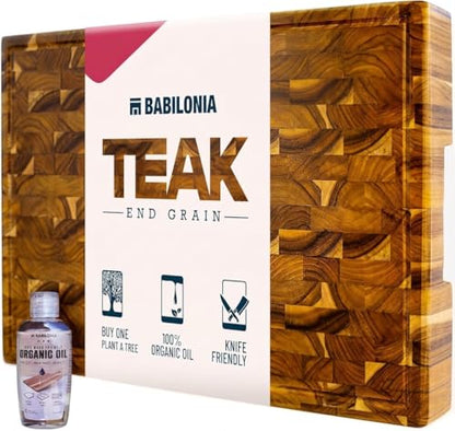 Teak Wood Cutting Board for Kitchen, End Grain Extra Thick Butcher Block | 20 x 12.2 Inch (ExtraThick 1.7") Professional Heavy Duty Hardwood Non Toxic Wooden Chopping Board (Oil & Plate Included) - color: Teak Wood, size: 19.7"L x 12.2"W