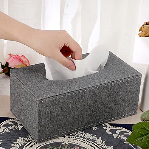 Sumnacon Tissue Box Cover Rectangle Linen Tissue Box, Stylish Tissue Box Holder with Magnetic Bottom,Decorative Tissue Cover for Bathroom Living Room Toilet Table Desk Office Car, Grey | Elegant Tissue Box Cover Rectangular,Decorative Tissue Covers for Ba