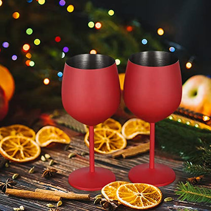 Lifecapido Stainless Steel Wine Glasses Set of 4, 18oz Stainless Steel Wine Goblets, Stemmed Metal Wine Glasses with Cup Brush for Party Office Wedding Anniversary, Great for Red White Wine (Red) - color: Red
