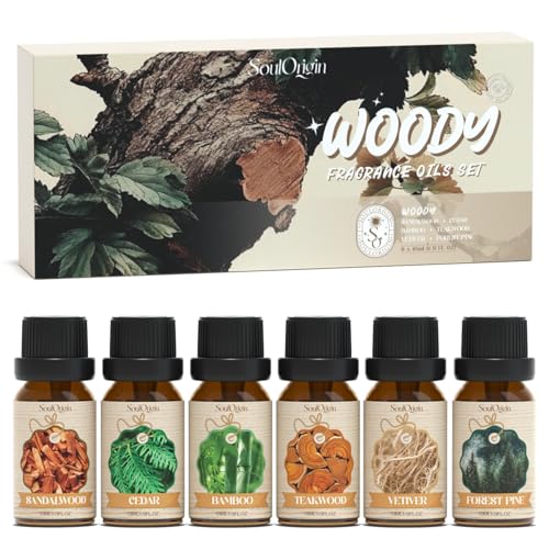Soulorigin Woody Essential Oils Set, Fragrance Oil Set for Diffuser, Scent Diffuser Oil for Candle Making- Sandalwood, Cedar, Bamboo, Teak, Vetiver, Forest Pine - color: Woody