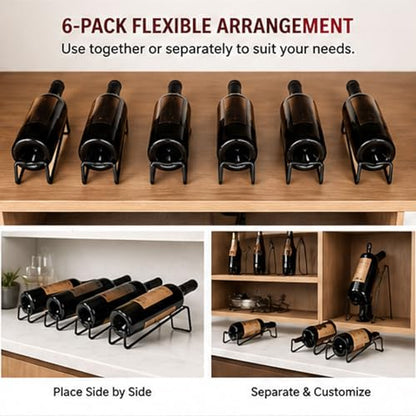 6-Pack Black Metal Wine Racks Freestanding Countertop Holders