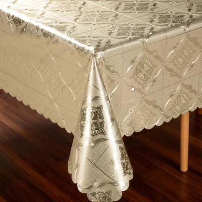 Rectangle Gold Tablecloth Heavy Duty Vinyl Tablecloths Waterproof Oil-Proof PVC Table Cloth Durable Wipeable Plastic Table Cover for Dining Camping Indoor and Outdoor (Gold Royal Moti,54" X 78") - color: Gold Royal Motif