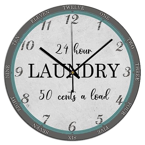 24 Hour Laundry Wall Clock Laundry PVC Clock for Bedroom Decor Quartz Round Wall Clocks 10x10 Inch Modern Silent Non-Ticking Wall Clocks for Classroom Easy to Read - color: Style-3, size: 10x10in（black）