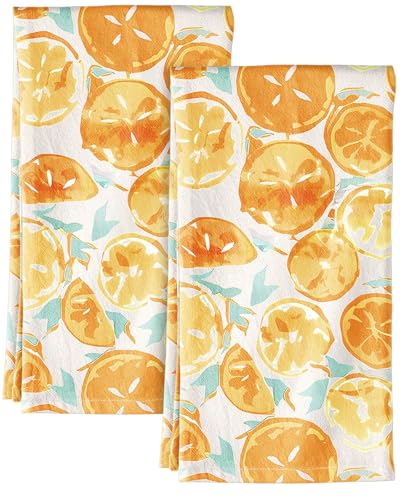 150GSM Flour Sack Kitchen Towels Set of 2, Lemon | 18"x26", Lightweight, Lint-Free, Pure Cotton, Decorative, with Hanging Loop, Absorbent, Softer after Wash, Giftable Package - color: Lemon