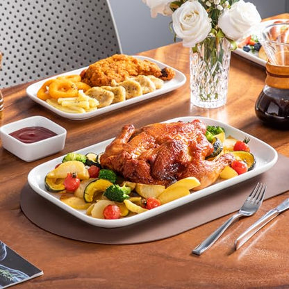 vancasso Stern Serving Platters Set of 3, 11/13/ 15 Inches Rectangular Ceramic Serving Plates, White Serving Trays for Entertaining - color: White, size: 3 Pieces