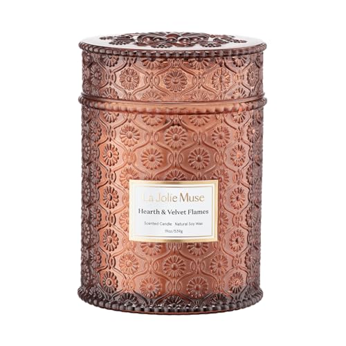 LA JOLIE MUSE Hearth & Velvet Flames Scented Candle for Home, 19 oz Soy Wax | Fireside Candle, Christmas Winter Festive Decoration, Luxury Red Jar Candle, Clean Non Toxic, Gift for Women & Men, Wood Wick - color: Hearth & Velvet Flames, size: 19 oz