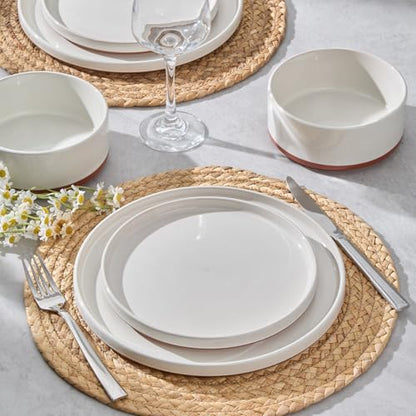 LIANYU 24 Pieces Porcelain Dinnerware Sets, Premium Plates and Bowls Set | High-Fired Ceramic Dishes Set for 8, Chip & Scratch Resistant, Microwave Dishwasher Safe, White - color: Cloud White