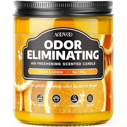 AOOVOO Citrus Lemon Odor Eliminating Candle - 9oz Soy Candles for Home | Eliminates 95% of Pet, Smoke, Food, and Other Smells Quickly, Non Toxic Air Freshing Candle, Up to 50 Hours Burn time - size: 9oz