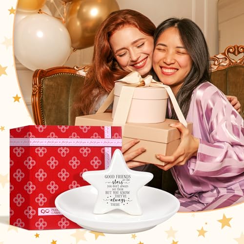 PUDDING CABIN Best Friend Gift - Good Friends are Like Stars Ceramic Jewelry Dish, Star-Shaped Ring Holder for Vanity, Friendship Gift for Women, BFF, Sister - style: Start Friend