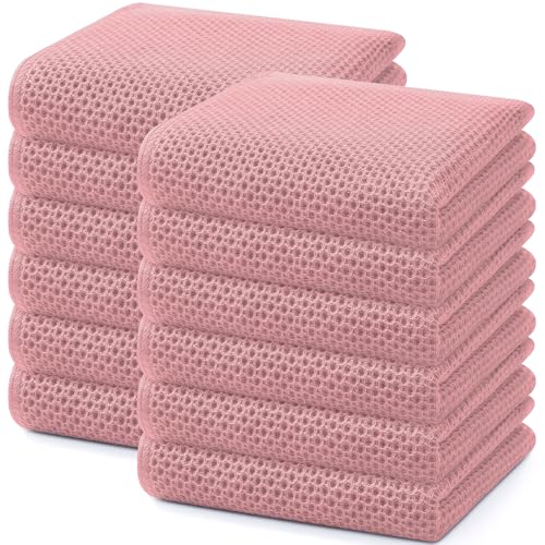 Homaxy 100% Cotton Waffle Weave Kitchen Dish Towels 12-Pack, Dried Rose | 13 x 28 Inches, Ultra Soft Absorbent Dish Towels, Quick Drying Cleaning Towels - color: Dried Rose, size: 13 X 28 - 12 Pack
