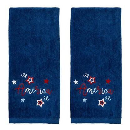 SKL Home by Saturday Knight Ltd. America Script Hand Towel Set, Navy - color: America Script