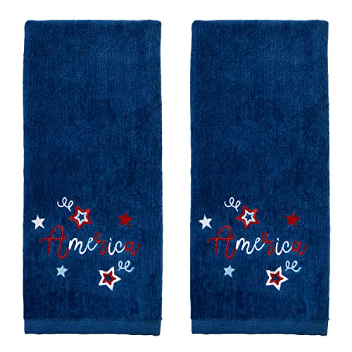 SKL Home by Saturday Knight Ltd. America Script Hand Towel Set, Navy - color: America Script
