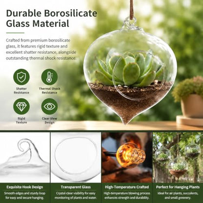 Hanging Glass Planter, 3.7x4.7in Teardrop Rope Terrarium, Transparent Hydroponic Vase for Indoor Herb Garden, Easy to Hang Air Plant Holder, Home Decoration