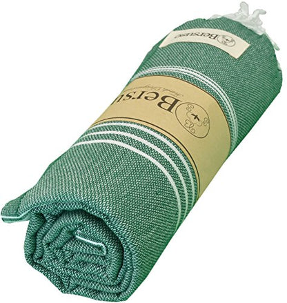 Bersuse Towels Anatolia XL Beach Blanket Throw Blanket Turkish Towel 100% Cotton Extra-Large Quick-Dry Lightweight Premium Peshtemal Towel - 61x82 Inches, Forest Green - color: Forest Green