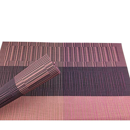 Exquisite Woven Vinyl Placemats for Dining Table Heat Resistant PVC Bamboo Style Table Mats (6, Ombre Purple Red) - color: Red-gradient