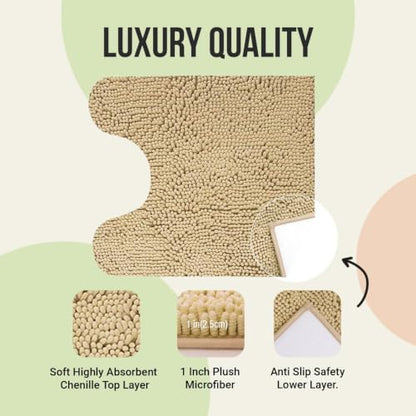 24"x21" U-Shaped Non-Slip Shaggy Chenille Toilet Contour Bathroom Rug with Water Absorbent, Beige - color: Beige, size: 24" x 21" (U-Shaped)