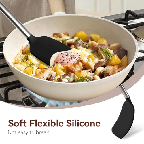 NCUE 35 Pcs Silicone Cooking Utensils Set BPA Free 446°F Heat Resistant | Stainless Steel Handles Kitchen Utensils Set, Thickened Heads Silicone Grips Nonstick Dishwasher Safe for Baking Housewarming - color: Black
