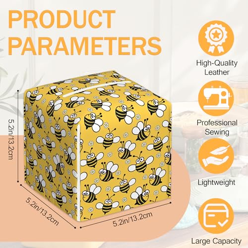 Bee 2 Pcs Tissue Box Cover Square, Cute Cartoon Bees Tissue Box Holder Waterproof Leather Facial Paper Organizer Dispenser for Bathroom Home Car Nightstand - color: Cartoon Bees