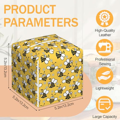 Bee 2 Pcs Tissue Box Cover Square, Cute Cartoon Bees Tissue Box Holder Waterproof Leather Facial Paper Organizer Dispenser for Bathroom Home Car Nightstand - color: Cartoon Bees