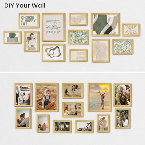 Heimlove Gold Collage Picture Frames Set of 12,Two 8x10,Two 6x8,Four 5x7,Four 4x6 Photo Frames,Gallery Wall Frame Set for Wall Mount or Tabletop Display - color: GOLD