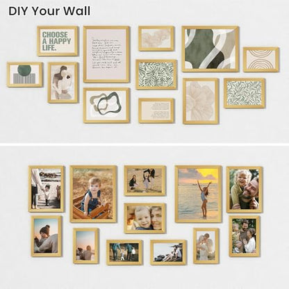 Heimlove Gold Collage Picture Frames Set of 12,Two 8x10,Two 6x8,Four 5x7,Four 4x6 Photo Frames,Gallery Wall Frame Set for Wall Mount or Tabletop Display - color: GOLD