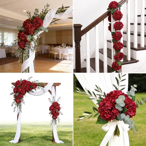 Kimura's Cabin 6Pcs Hydrangea Artificial Flowers Silk Hydrangeas,Dark Red | Faux Hydrangea Flowers with Stems Fake Flowers ,Wedding Bouquets Arrangement,Home Table Centerpieces,Baby Shower Party Decor - color: Dark Red