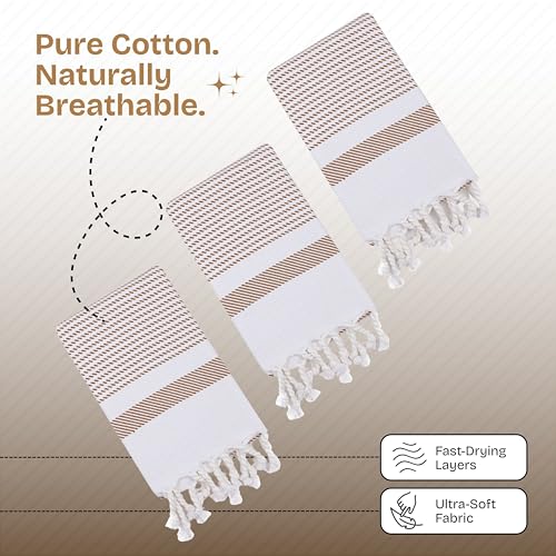 Brown Turkish Kitchen Towels 16x26 Inch, 3 Pack, 100% Cotton, Ultra Absorbent, Soft, Fast Dry, Machine Washable, Dish Towel with Tassels for Drying Dishes, Cleaning, Everyday Use - color: Brown, style: 3 Pack