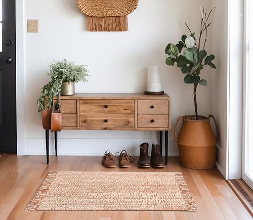 COTTON CRAFT Woven Area Rug - 2 Pack Entryway Rug with Fringe - 22x34 Inch | Terracotta Natural Reversible Boho Farmhouse Rustic Cotton Throw Rug Carpet - Washable Mat for Bedroom Living Room Bathroom - color: Terracotta - 2 Pack, size: 1'10" x 2'10" (Rec