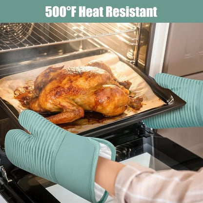 Oven Mitts and Pot Holder Sets with Silicone Grip, 500°F Heat Resistant-6 Pack Dishcloth/Dish Towels for Kitchen 100% Cotton-Value Kitchen Essentials for Cooking, Baking, Grilling-Mint Green - color: Mint Green