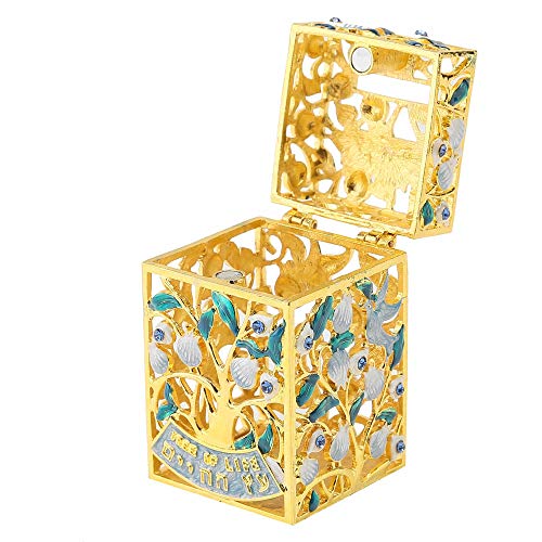 Matashi Hand-Painted Enamel Tzedakah Charity Box Keepsake Treasure Box | Embellished with Crystals and a Tree of Life Motif Design with Gold Accents, Judaica Home Decor Piggy Bank Gift for Holiday