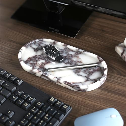 100% Natural Calaccata Viola Marble Tray, 10" x 5" Oval Tray | Luxury Calacatta Marble Vanity Tray, Small Hand Towel Tray Holder Organizer, Makeup Holder for Bathroom Kitchen Counter - color: Viola-oval-10"x5"x0.7"