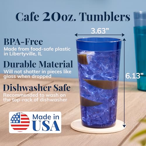 US Acrylic Cafe Plastic Reusable Tumblers (Set of 16) 20-ounce Water Cups Coastal Colors | Restaurant Style Drinking Glasses Value Set, Stackable, BPA-free, Made in the USA | Top-rack Dishwasher Safe - color: Coastal, size: 20 ounces